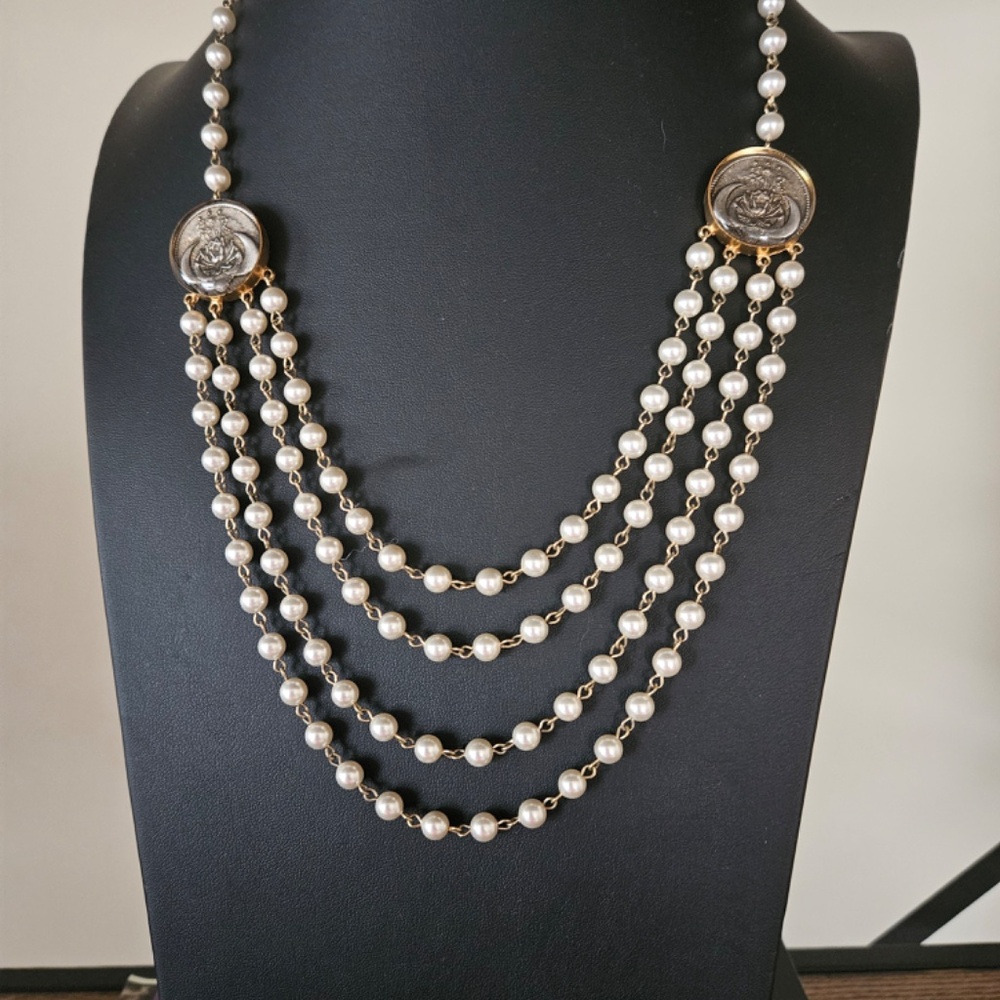 Virgins Saints & Angels Pearl and Gold necklace stack adjustable length